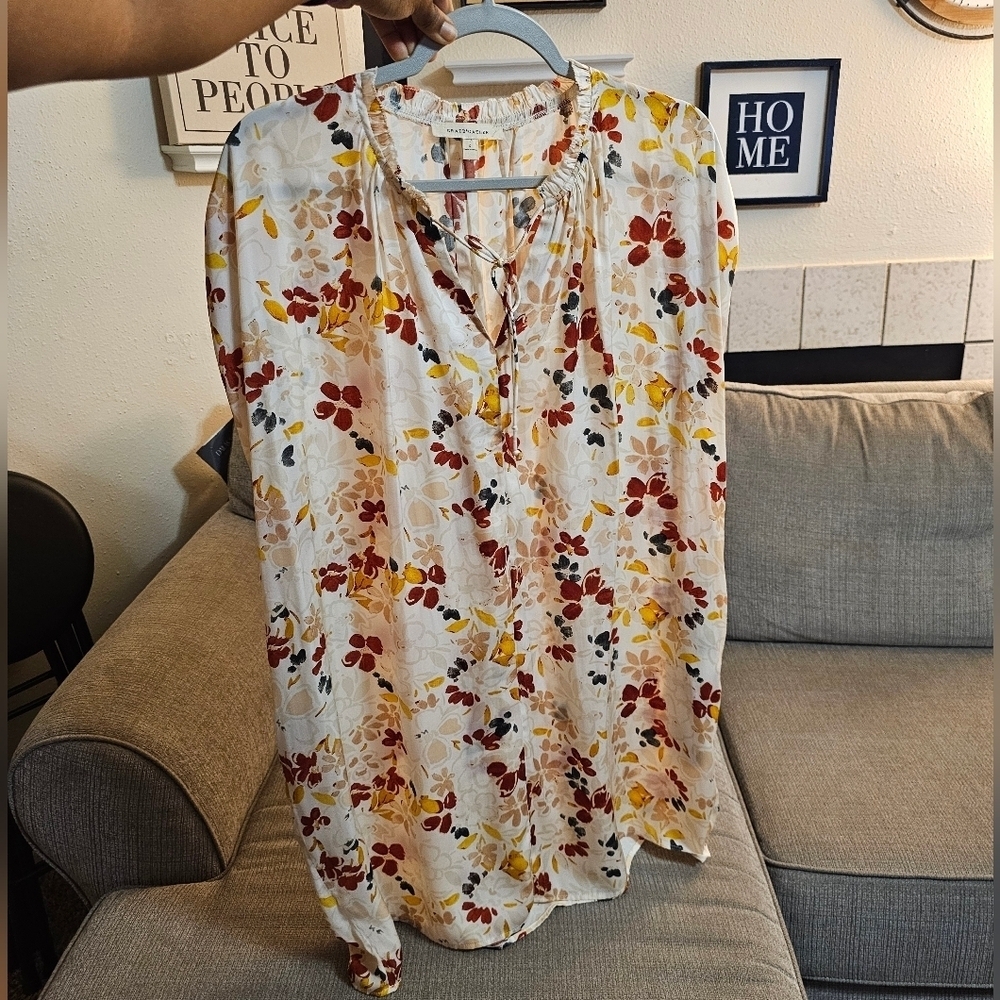 Grade & Gather Floral Boho Shift Print Dress with Red Yellow Accents Small - Picture 7 of 8